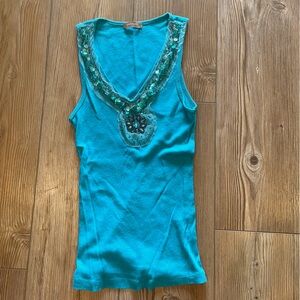 Embellished beaded Turquoise Tank Top